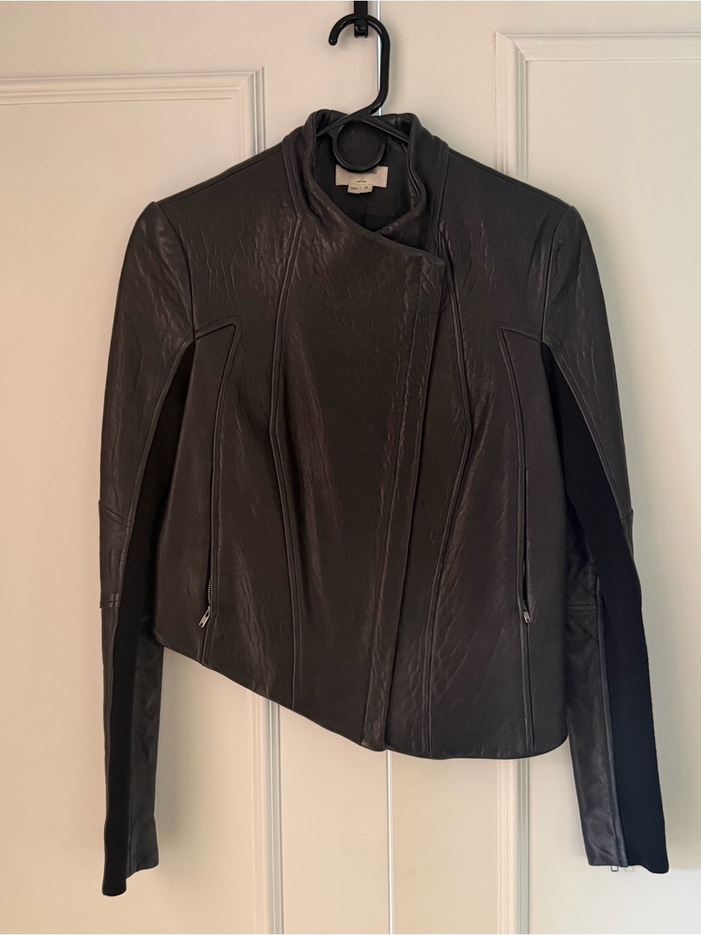 HELMUT LANG BLACK LEATHER ASYMMETRIC MOTO JACKET